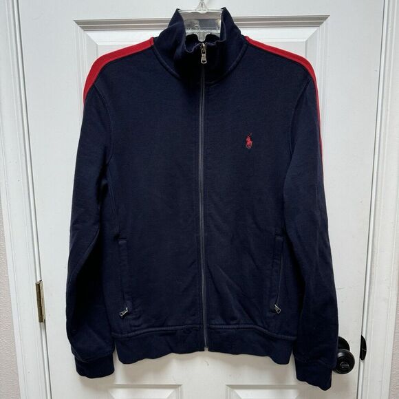 Polo Ralph Lauren Tracksuit Varsity Full Zip Jacket Small Blue Red Stripe Logo - Picture 1 of 5
